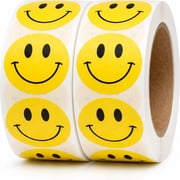 1000PCS Yellow Smiley Face Stickers 1 Inch Bulk Happy Face Stickers for Classrooms, Teachers, Rewards, Party Favors, Scrapbooking, Packaging, School Supplies 2 Rolls