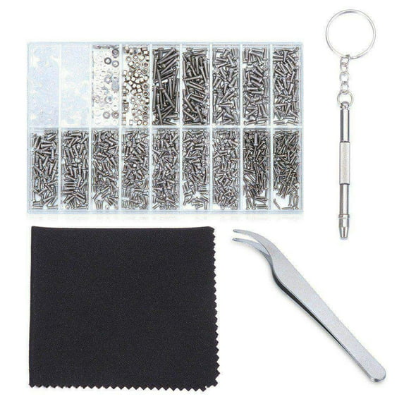 1000PCs Used For Fixing Glasses/Watches Cotton Cloth Spectacles Watch Screwdriver Glasses Sunglasses Screw Nut Screwdriver Assorted Kit Glasses Repair Screw Assorted Kit Repair Tool Kit 5