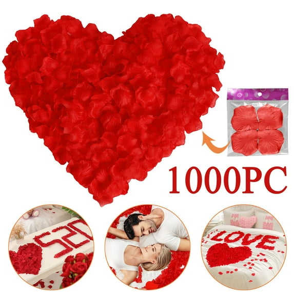 1000Pc Bright Red Artificial Silk Rose Petals for Wedding Scatter Decor, By Meiiso, Large Inventory!