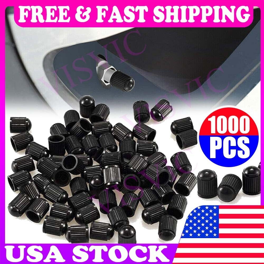 1000Pc Universal Black Plastic Tire Valve Caps Air Stem Cover for Car Motor Bike
