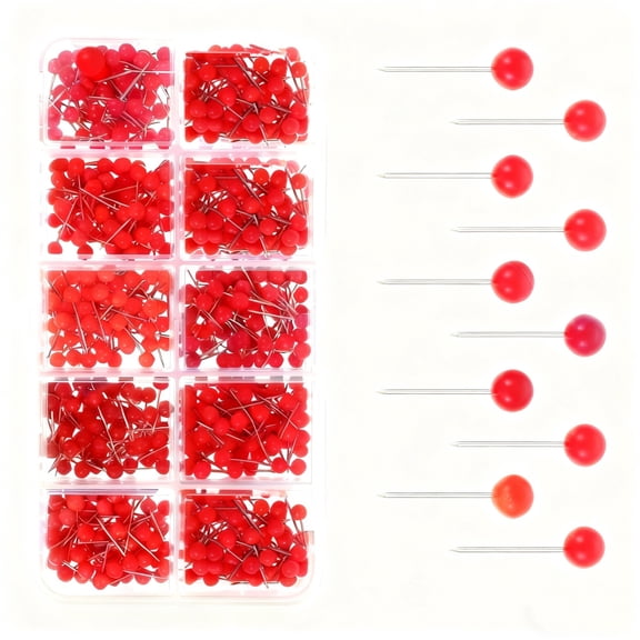 1000Pcs 1/8 Inch Push Pins, Decorative Push Pins for Bulletin Board Cork Board Wall Fabric Marking,Map Tacks Pins for Travel Map, Red