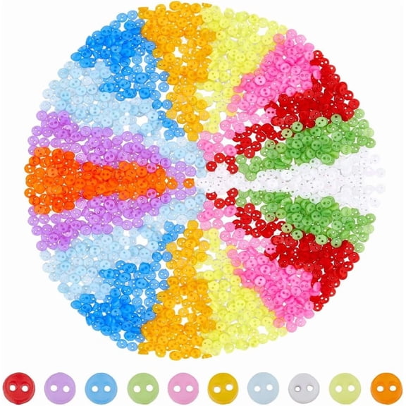 1000Pcs 10 Colors Mini Round Buttons Tiny Plastic Buttons 4mm Cloth Buttons Colorful 2-Hole Buttons Plastic Sewing Buttons