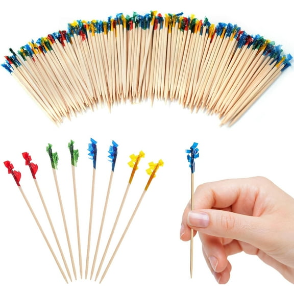 1000Pcs 2.5 inch Wood Frill Picks Toothpicks,Happon Cocktail Picks & Food Toothpicks,Wooden Pick Skewers Decorative Wood Toothpicks for Drinks, Appetizers, & Sandwiches