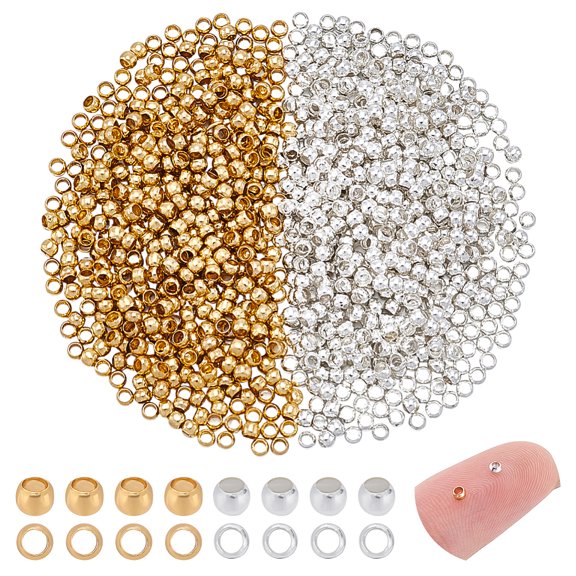1000Pcs 2 Colors Brass Crimp Beads Rondelle Golden Silver 2x2x1mm Hole: 1.2mm 500pcs/color