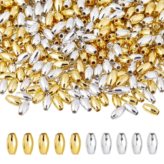 1000Pcs 2 Colors Oval Bead Bulk Plastic Rice Beads Barrel Spacer Loose Beads 6x3mm Silver Golden Plated Bead