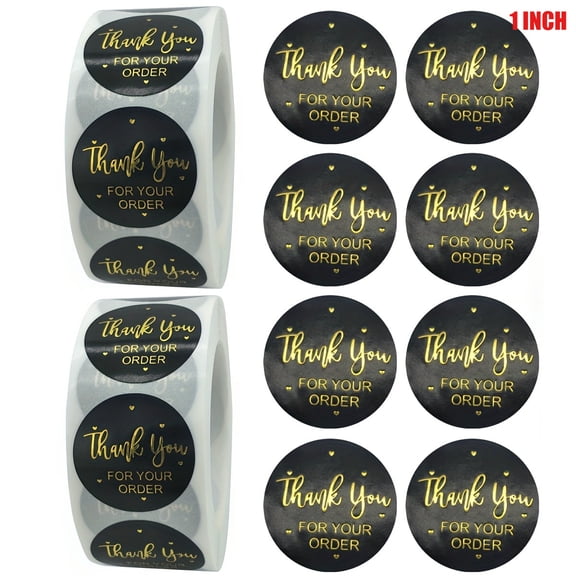 1000Pcs/2 Roll Thank You for Your Order Stickers 1.5 Inch / 1.0 Inch Black and Gold Foil Round Labels Self-Adhesive Seals for Packaging, Envelopes, Boxes, Orders & Gift Bags