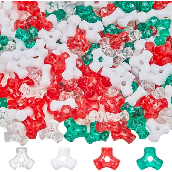 1000Pcs 4 Colors Triangle Bead Christmas Craft Beads Colorful Plastic Clear Candy Cane Xmas Tri Bead Transparent Triangle Loose Beads for Christmas Tree Jewelry Beaded Ornament Decorations