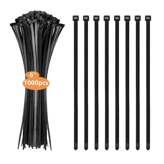 1000Pcs 6 Inch Cable Zip Ties Heavy Duty, Durable Self-Locking Wire Ties, 18lbs Tensile Strength for Home, Garden, Garage, Workshop, etc.(Black)