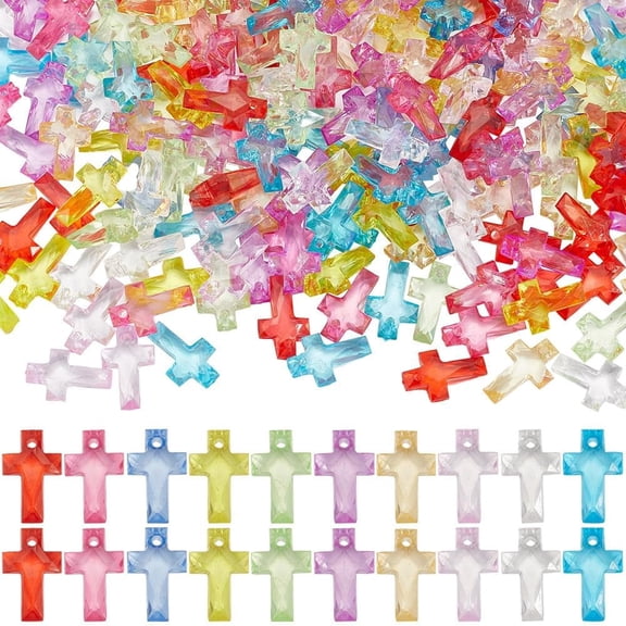 1000Pcs Acrylic Cross Charms Cross Charms Bulk Plastic Transparent Clear Colorful Small Mini Crosses Crucifix Charm for Jewelry Making Charms Necklace Bracelets Women DIY Supplies Accessories