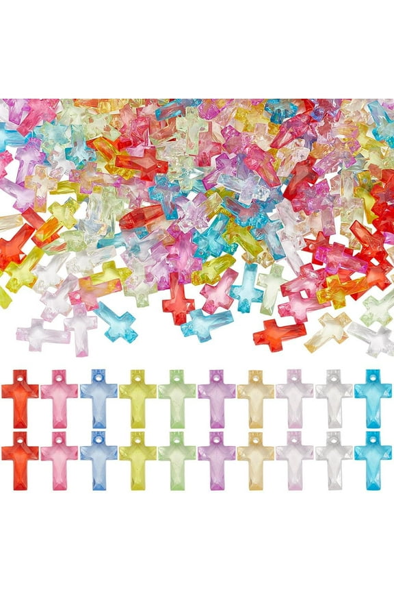 1000Pcs Acrylic Cross Charms Cross Charms Bulk Plastic Transparent Clear Colorful Small Mini Crosses Crucifix Charm for Jewelry Making Charms Necklace Bracelets Women DIY Supplies Accessories DIY