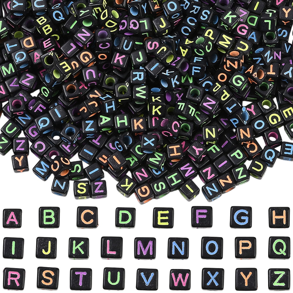 1000Pcs Black Cube Letter Beads Square Alphabet Bead Bulk 6 x 6mm ...