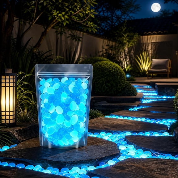 1000Pcs Blue Glow-in-the-Dark Garden Stones, Luminous Pebbles for Outdoor Walkways Landscaping Patio Decor, Glowing Rocks for Fish Tank Aquarium Vase Planter Yard Decorations