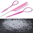 thumbnail image 1 of 1000Pcs Clear Elastic Hair Rubber Bands, Soft And Small Hair Elastics Ties for Girls And Women, 2pcs Topsy Tail Hair Tools,Hair loop Styling Tool ,1Pcs Rat Tail Combs for Hair styling,Pink, 1 of 5