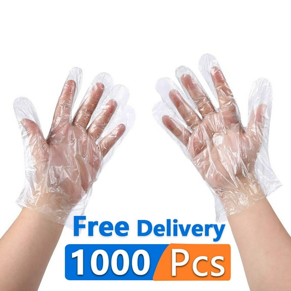 1000Pcs Disposable Gloves 1000 Count Green Direct Food Grade PE /Food Preparation /Garden BBQ,Household Food Safety Clean Plastic Gloves Transparent Large Medium