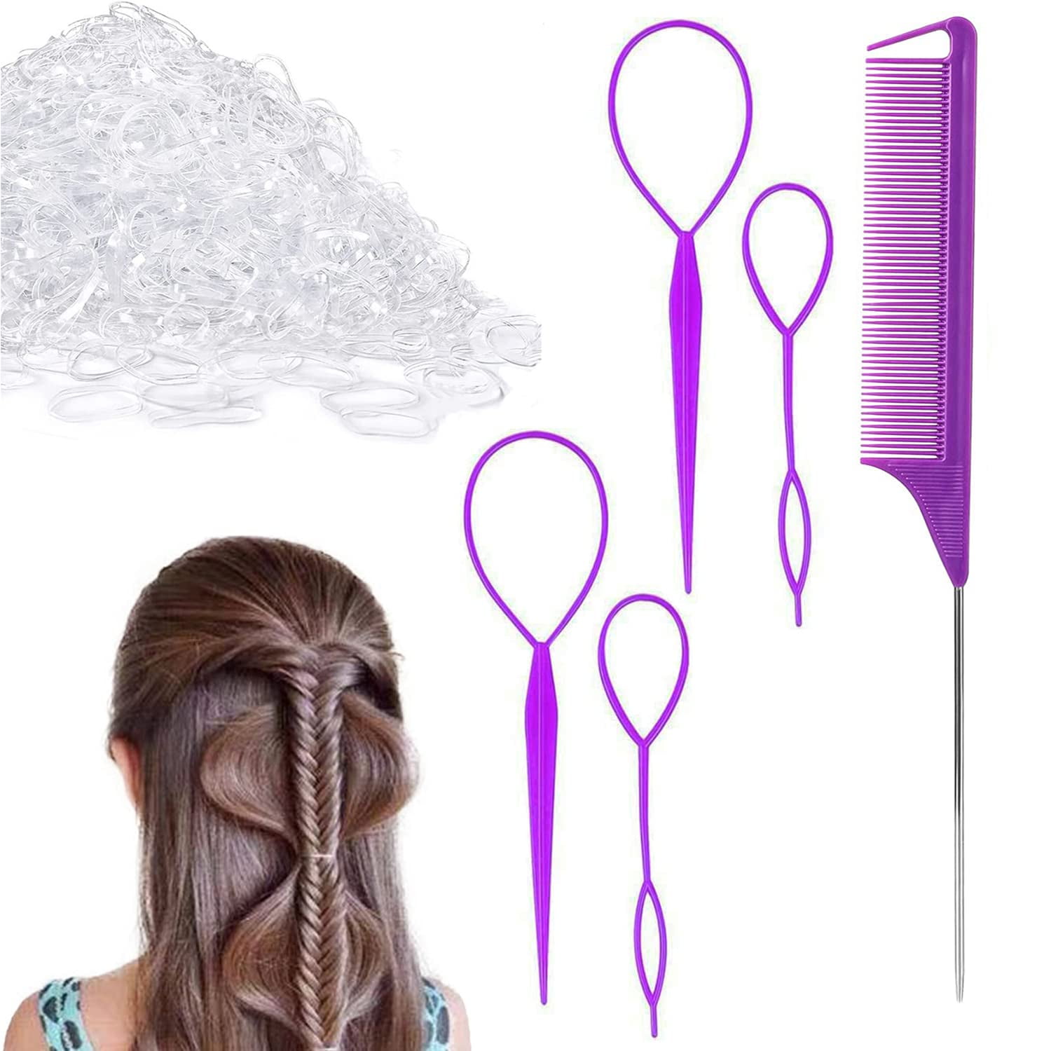 Hair Tail Tools Pack Hair Loop Tool Set With Braid Tool Hair Rubber Bands  Remover Cutter Rat Tail Braiding Comb For Hair Styling - AliExpress