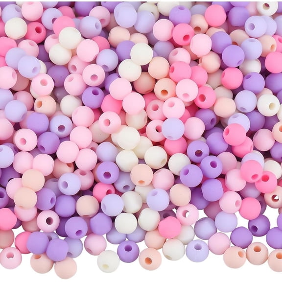 1000Pcs Frosted Opaque Acrylic Beads Round Hot Pink 6mm Hole: 2mm
