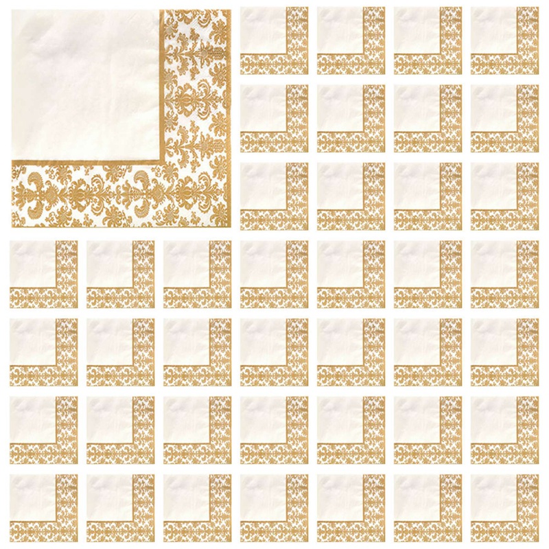 1000Pcs Gold Printing Disposable Napkin Tissue Paper Printed Napkins for Restaurant and Hotel (Golden + White)