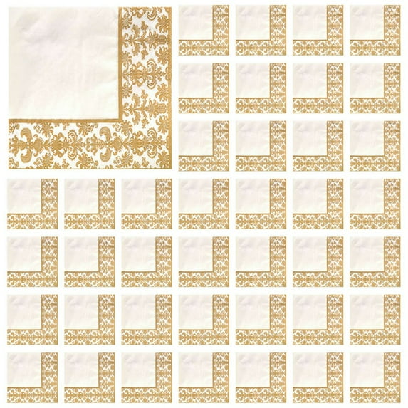 1000Pcs Gold Printing Disposable Napkin Tissue Paper Printed Napkins for Restaurant and Hotel (Golden + White)