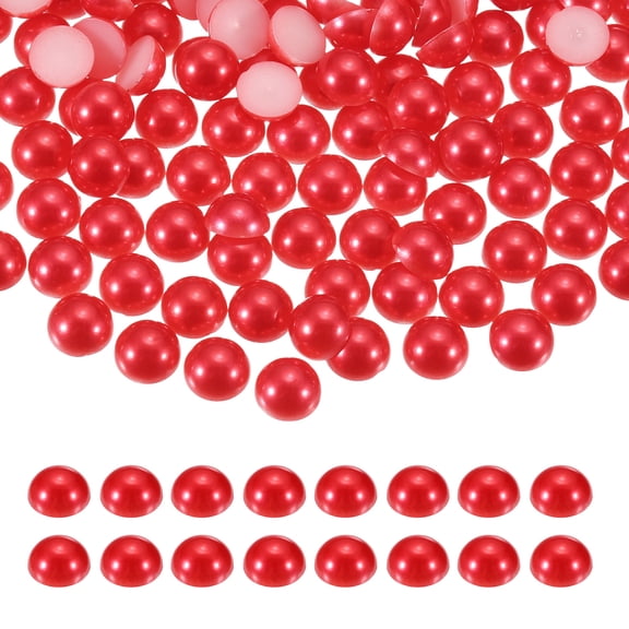 1000Pcs Half Pearl, 6mm Plastic Half Flatback Imitation Pearls Cabochon for DIY Crafts Clothing (Red)
