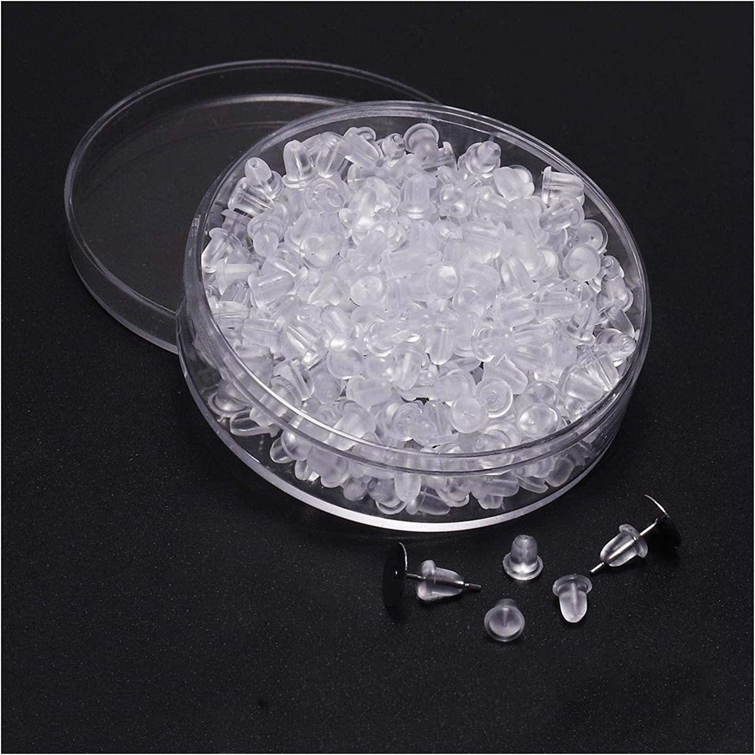 100-300Pcs Rubber Earring Back Silicone Round Ear Plug Blocked