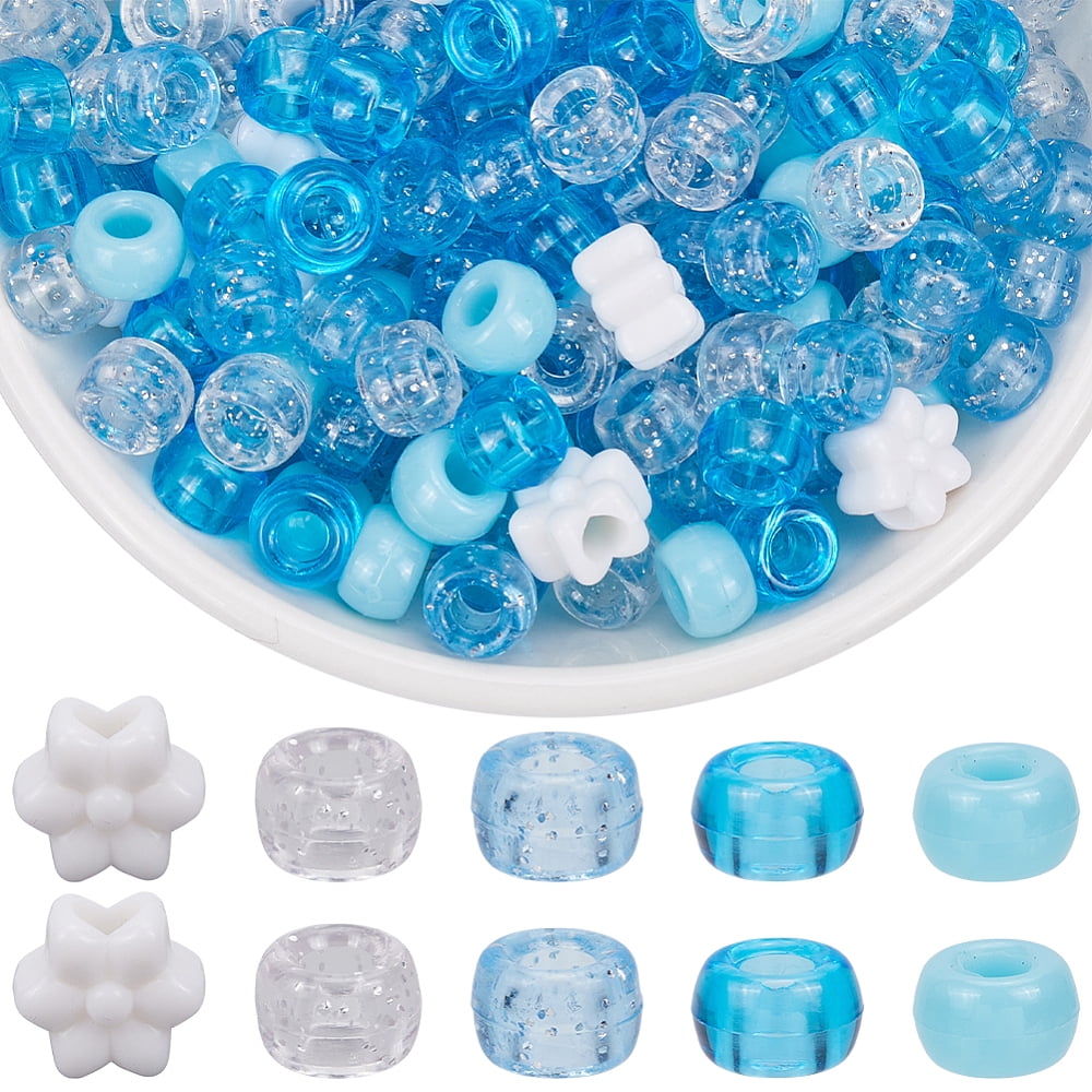 1000Pcs Plastic Pony Beads Flower Acrylic Beads Sets Blue 9~11.5x9~10 ...