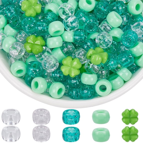 1000Pcs Plastic Pony Beads Flower Acrylic Beads Sets Green 9~11x9~11x6mm Hole: 1~3.8mm