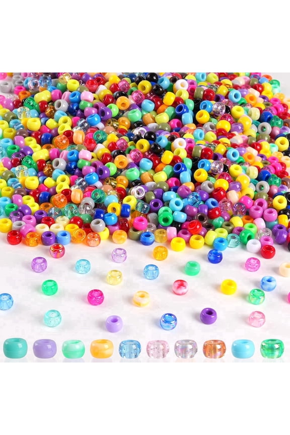 1000Pcs Pony Beads Bulk, Multi-Colored Plastic Friendship Pony Beads for for Bracelets, Jewelry Making, DIY Hair Braiding, Keychains Crafts Party Supplies