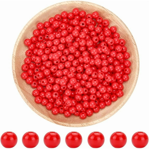 1000Pcs Red Acrylic Round Beads 6mm Gumball Beads Bulk Smooth Balls Bubblegum Chunky Charms with Holes Loose Spacers