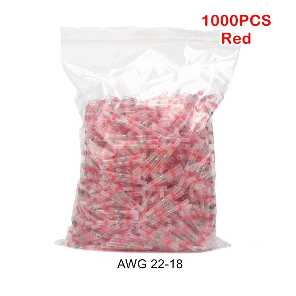1000Pcs Red Solder Seal Sleeve Heat Shrink Butt Wire Connectors Terminals
