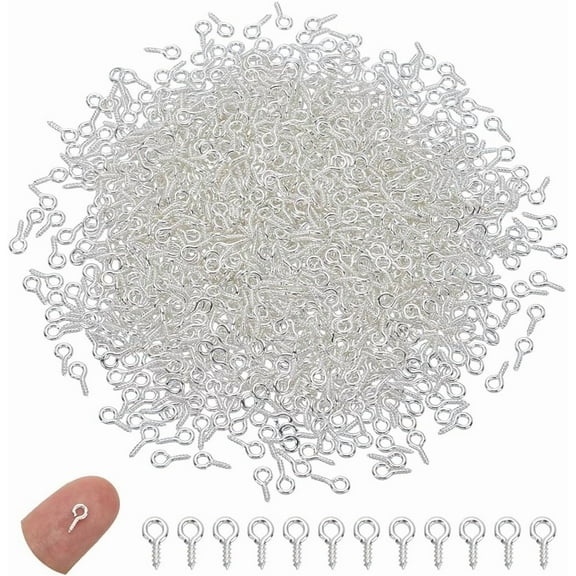 1000Pcs Screw Eye Pin Iron Silver Pin Peg Bail Bulk 84mm Eye Hook Screw for Half Drilled Beads Charms Pendant Connector Necklace Earring Jewelry Making Repairing Accessory DIY Craft
