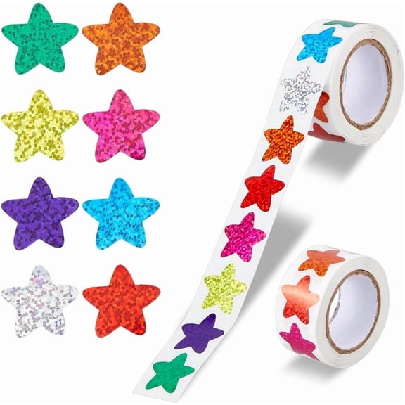 1000Pcs Self Adhesive Star Stickers Foil Star Stickers 2 Rolls Paper Stickers Colorful Glitter Stickers Sparkly Star Stickers for Scrapbooks Cards Reward Behavior Chart