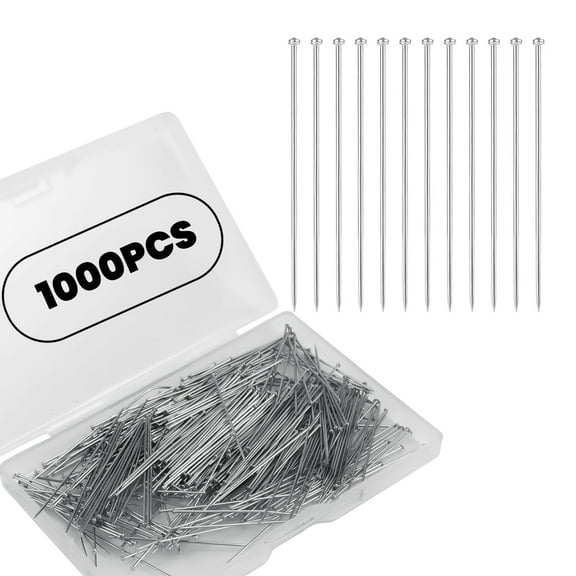 1000Pcs Sewing Pins, 1inch/26mm Flat Head Pins, Straight Pins Stainless Steel Wig Pins Reusable Satin Pin for Quilting Crochet Crafts Sewing Projects and Jewelry Making with Plastic Box