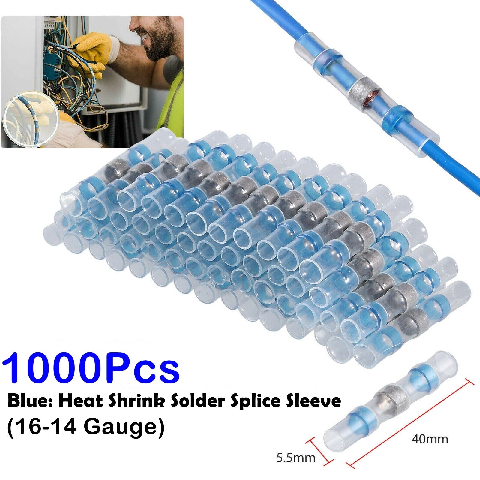 1000Pcs Solder Seal Sleeve Heat Shrink Butt Wire Connectors Terminals 16-14 AWG