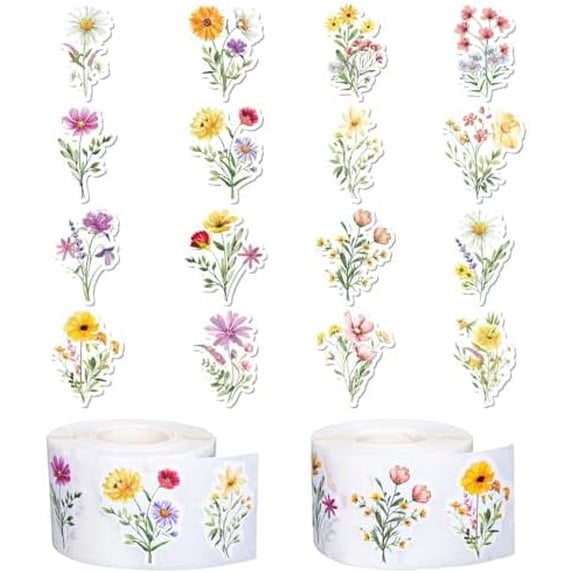 1000Pcs Wildflower Stickers Colorful Floral Paper Decals Flower Bouquet Self-Adhesive Waterproof Stickers for Envelope Scrapbook Spring Wedding Invitation Cards Birthday Party Decor, 2 Rolls