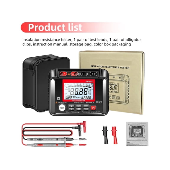 1000V/2500V Digital Megohmmeter 1M~200G Insulation Earth Resistance Meter Tester 0.1M~10G AC/DC Voltmeter 10-600V ,Easy to Use