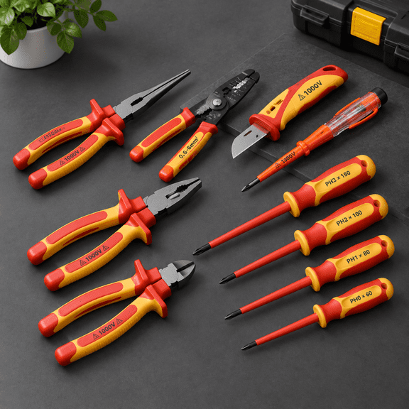 1000V Insulated Electrician Tool Set with Pliers, Screwdrivers, Tester and Organizing Bag