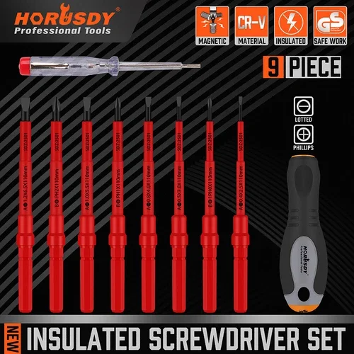1000V Insulated Screwdriver Set 10Pcs Interchangeable Magnetic Tips Electricion
