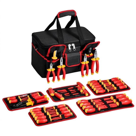1000V Insulated Screwdriver Set, 50-Piece Electrician Tool Kit, Magnetic Tips, T-Handle Hex Wrench, Voltage Tester