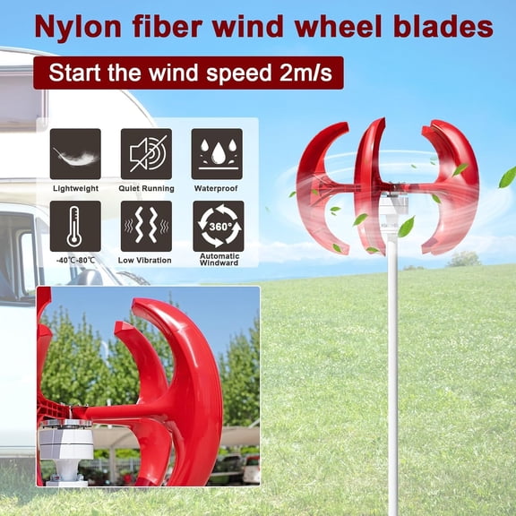 1000W 12V/24V Wind Turbines Generator | 5-Blade Lantern Winds Turbines Generator Kit, Electromagnetic Electricity Producer Equipment,Lantern Wind Turbine Generators DIY Kit Red$$Garden & Patio