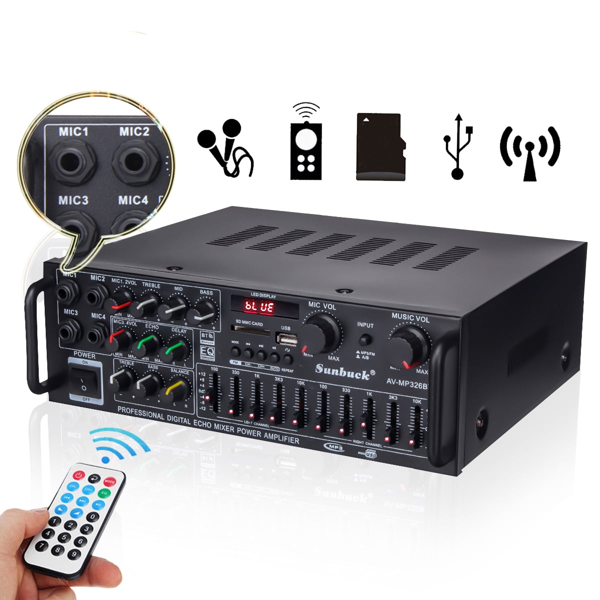 1000W AMP Impermeables Bluetooth Audio Estéreo Altavoces MP3 Sistema Radio