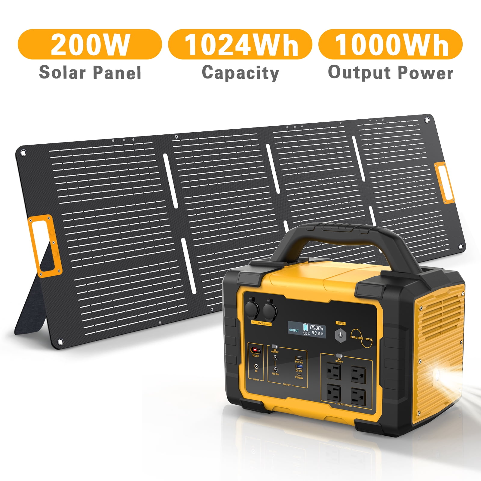 1000W+200WSolar panel Portable Power Station, yellow Portable Generator ...