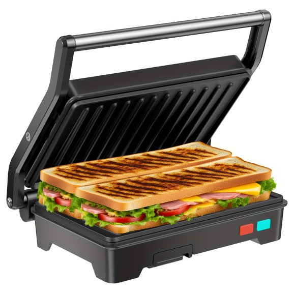 1000W 3-in-1 Electric Panini Press Grill, 180 Openable Non-Stick Plates, Fast Preheat Dual Heating with Grease Tray for Indoor Camping BBQ Pizza