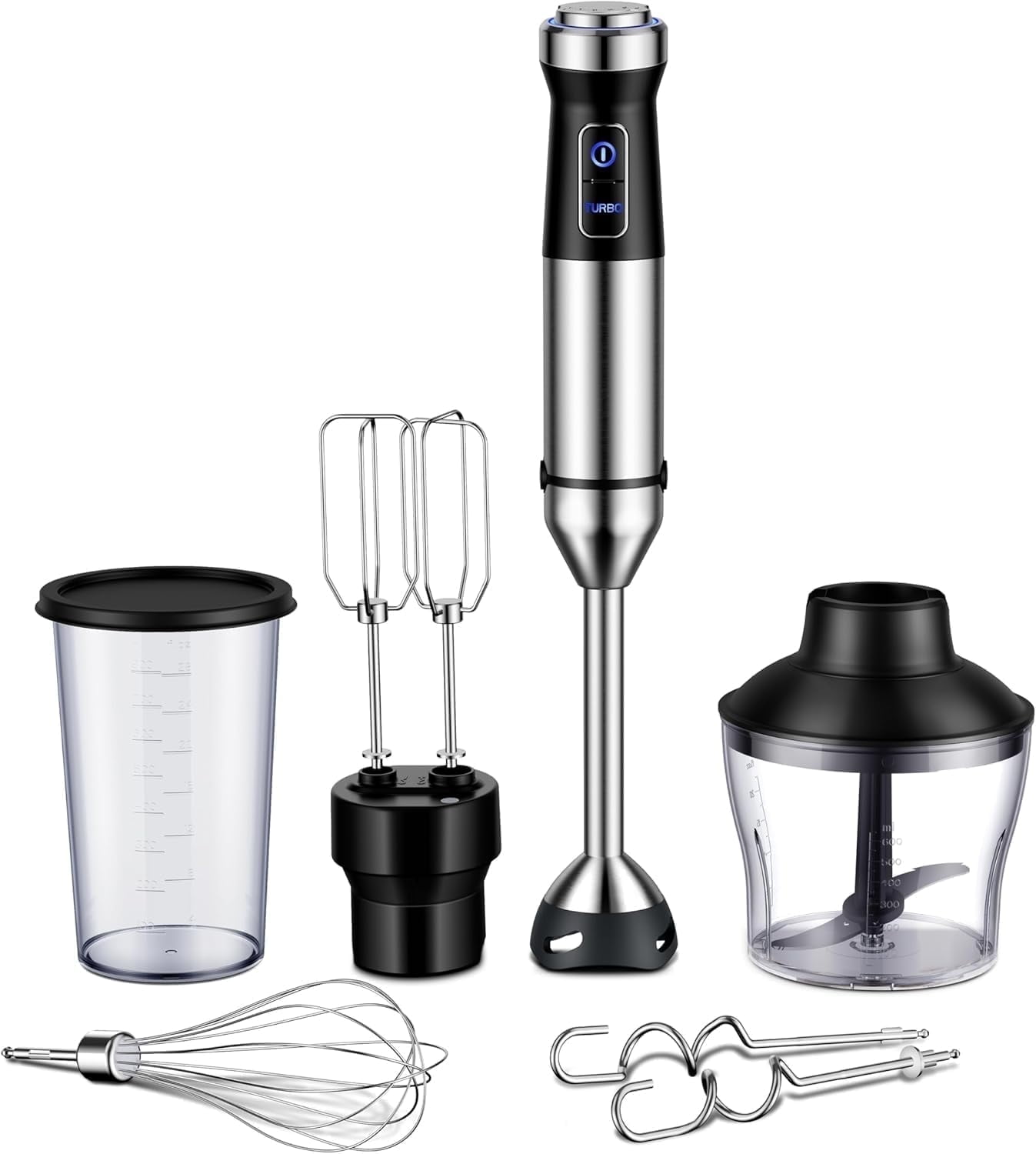 Immersion Blender Handheld Hand Blender 1000W, 6-in-1Hand Blender, 20 Speeds Emulsion Blender with Chopper, Whisk and Frother for Soup, Baby Food and Smoothies, Black