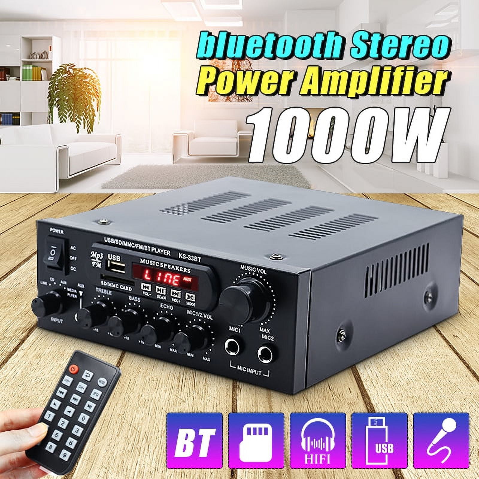 1000W AMP Impermeables Bluetooth Audio Estéreo Altavoces MP3 Sistema Radio