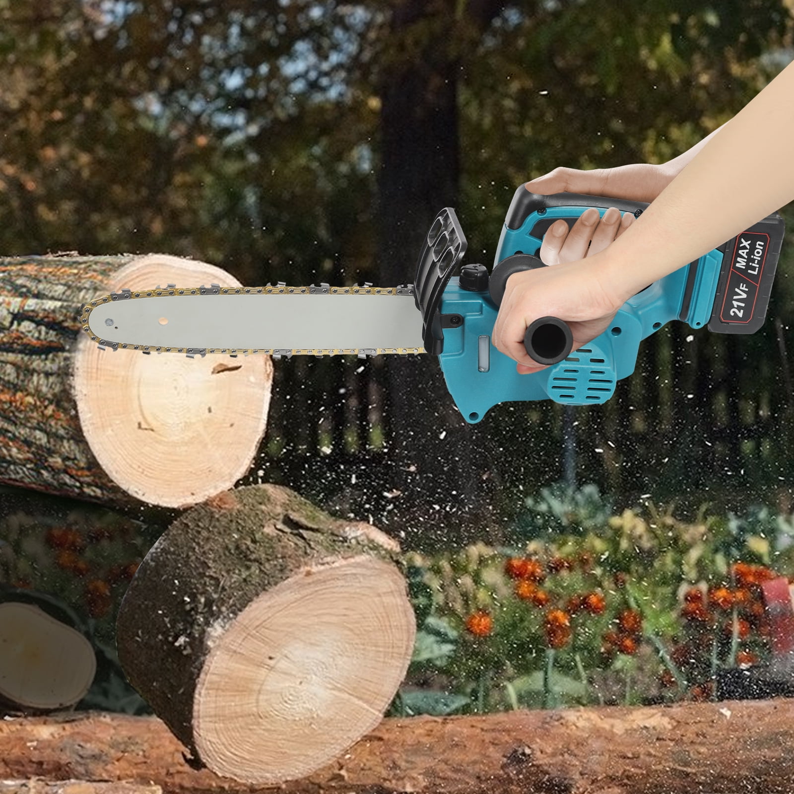 1000W Brushless Electric Chainsaw with Protective Baffle – 21V 2600mAh Battery, 8in Chain, 11.81in Cutting Diameter – for Outdoor Work
