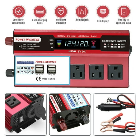1000W Car Power Inverter 500W DC 12V to AC 110V Pure Sine Wave Solar Converter