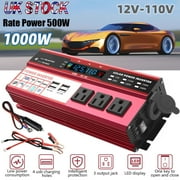 1000W Car Power Inverter 500W DC 12V to AC 110V Pure Sine Wave Solar Converter