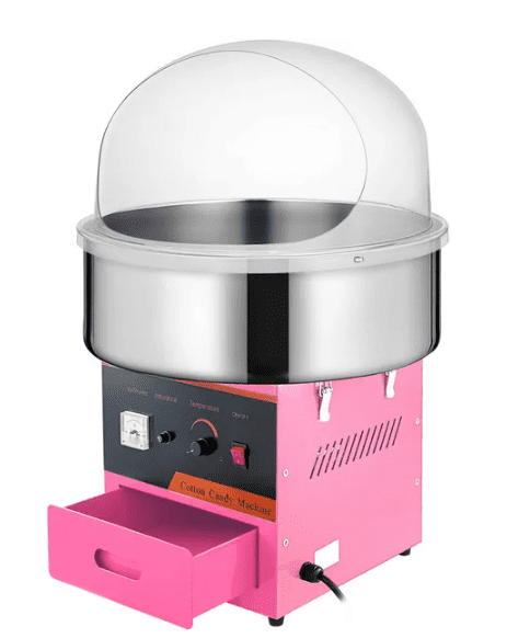 1000W Commercial Electric Cotton Candy Machine Stainless Steel Bowl Sugar Scoop Drawer Pink Candy Floss Maker for Home Kids Birthday Family Party