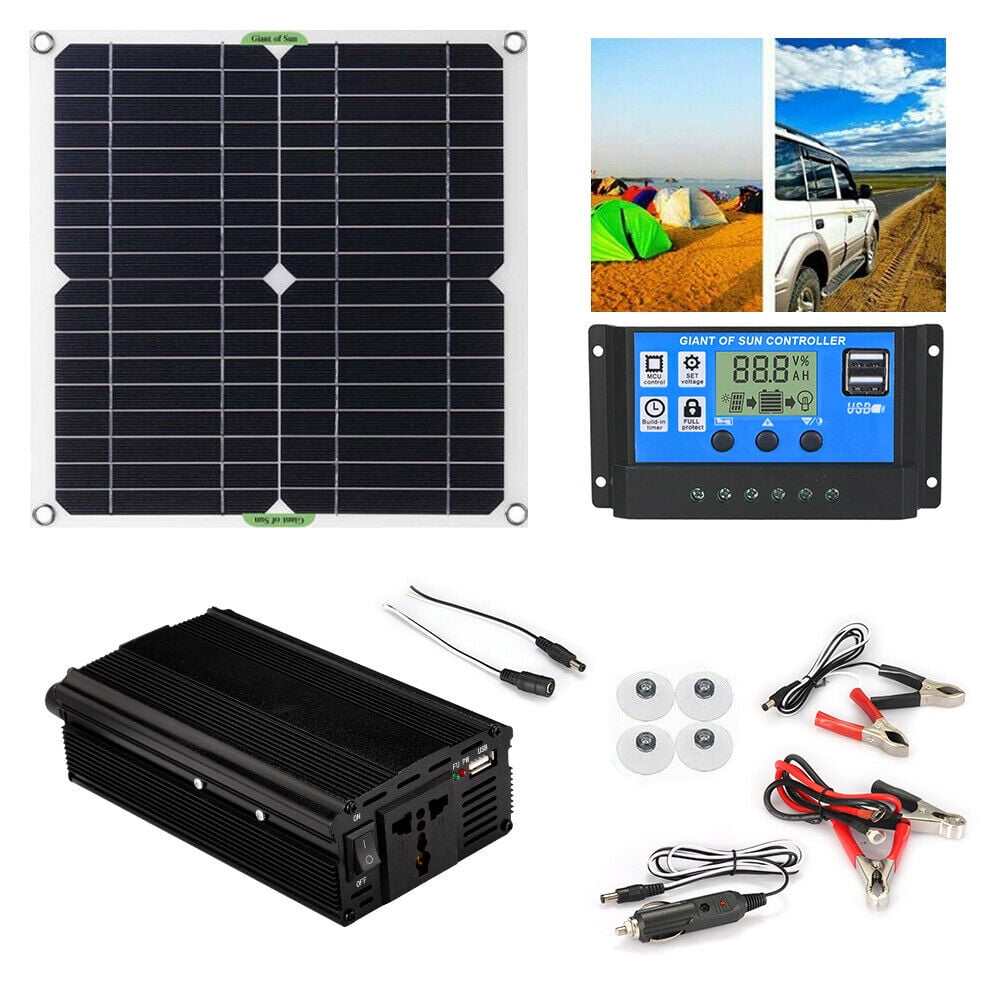 1500W Complete Solar Panel Kit with Controller & Inverter Home 110V Grid  System