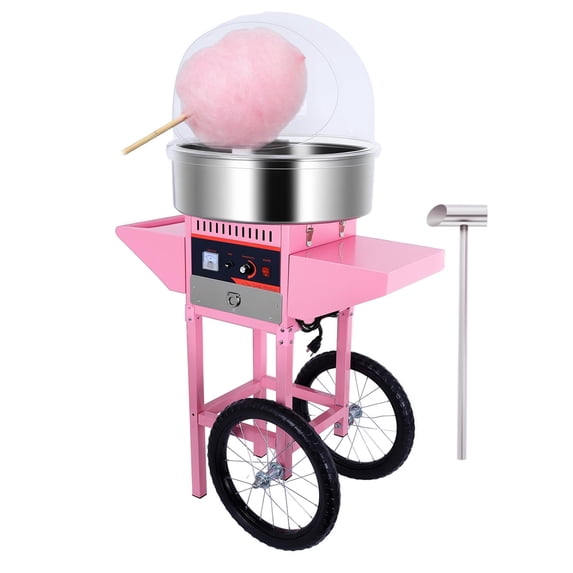 1000W Cotton Candy Machine Cart,Cotton Candy Maker With Mobile Rolling Stand,20 Inch Stainless Steel Bowl And Drawer,Vintage Candy Floss Maker For Home Or Party,Pink